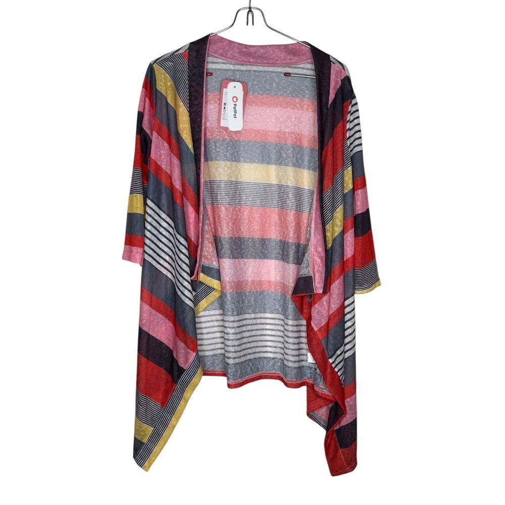 Patpat Women Sweater Striped Open Front Cardigan Lagenlook Multicolor Medium NWT